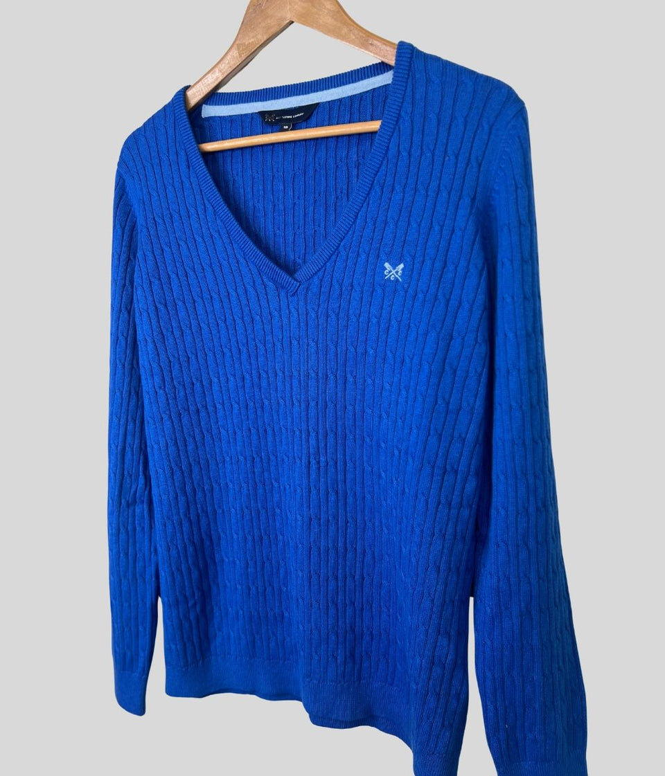 Blue V Neck Twisted Cable Jumper