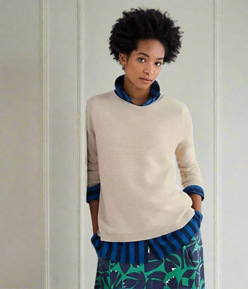 Beige Ex Seasalt Cotton Makers Ribbed Jumper