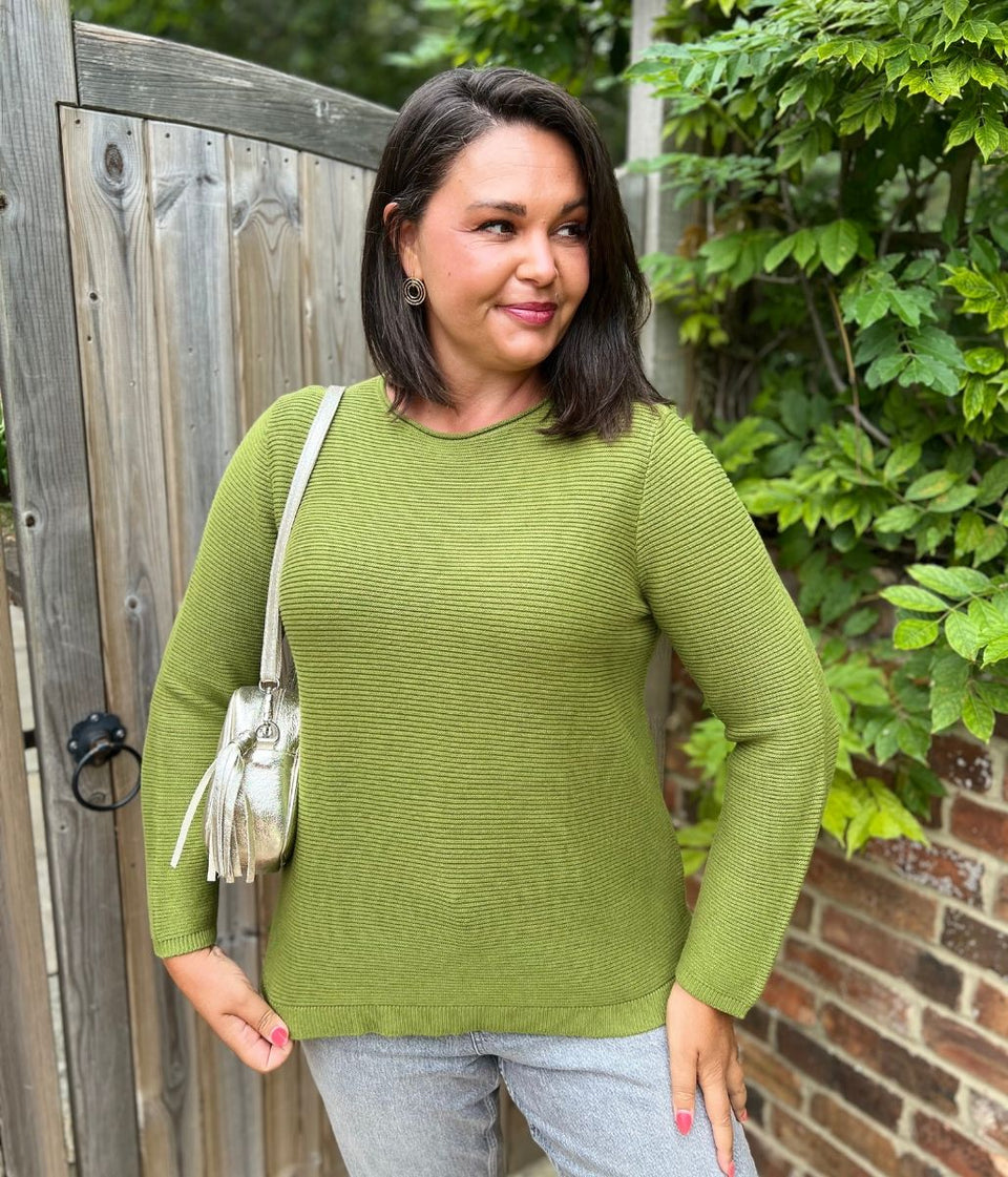 Green Ex Seasalt Cotton Makers Ribbed Jumper
