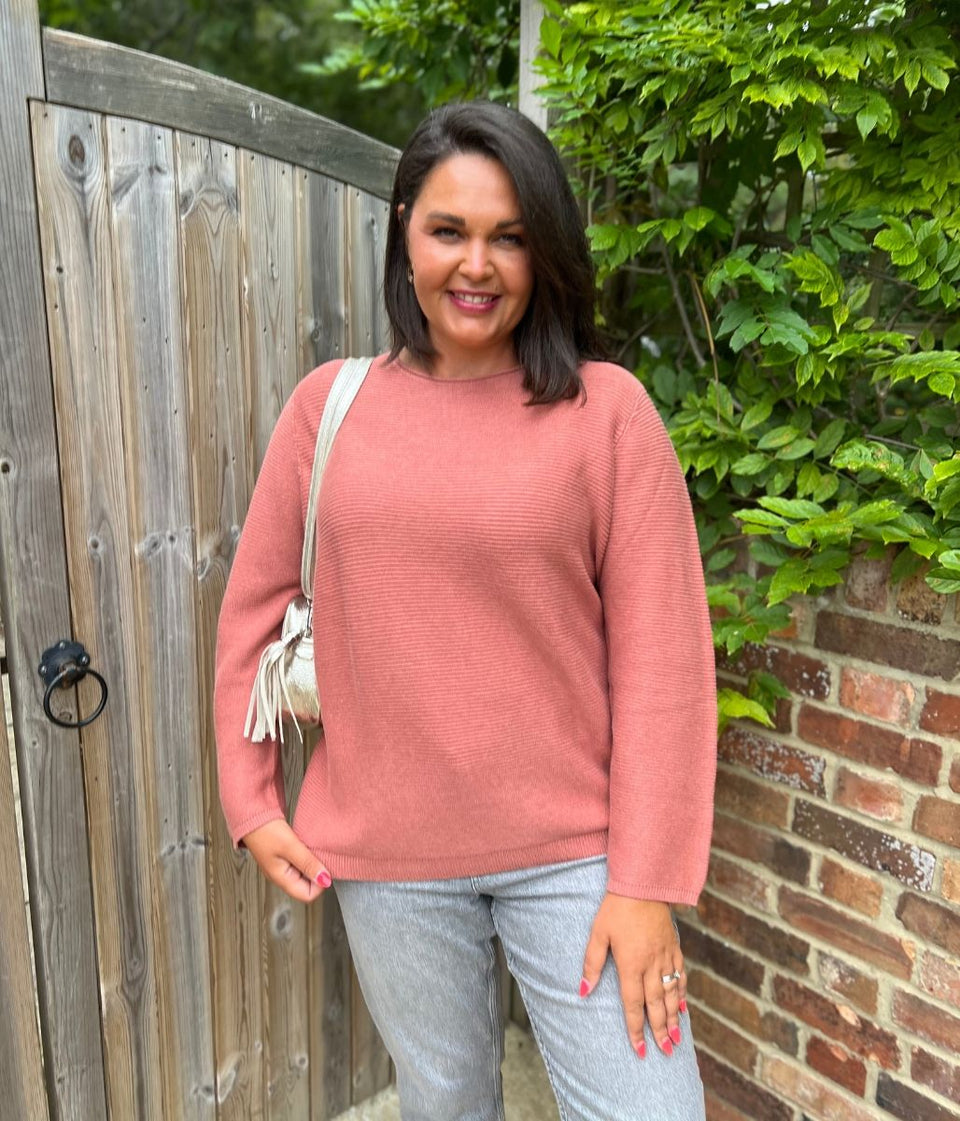 Salmon Pink Ex Seasalt Cotton Makers Ribbed Jumper