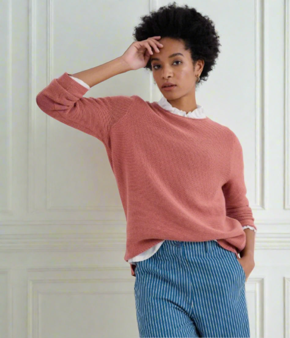Salmon Pink Ex Seasalt Cotton Makers Ribbed Jumper
