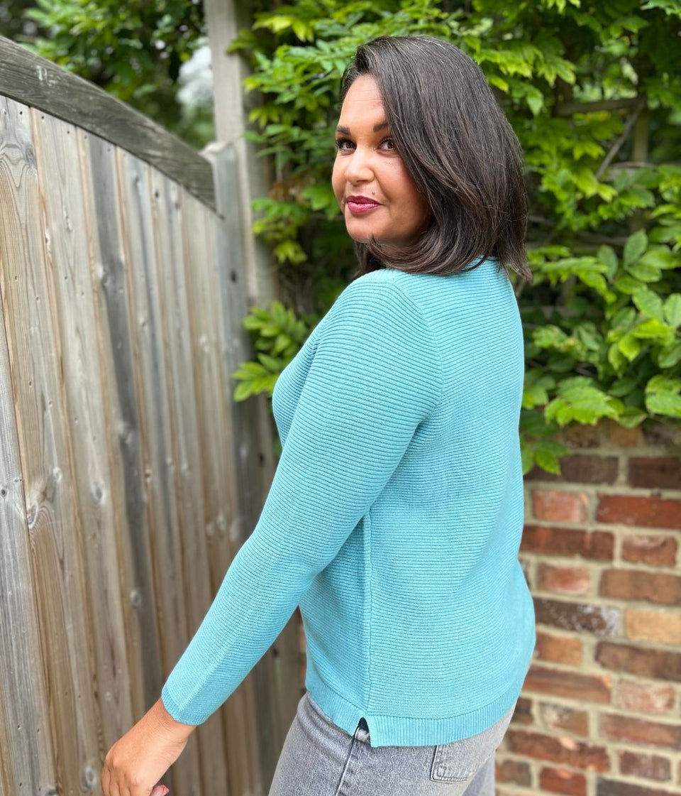 Turquoise Ex Seasalt Cotton Makers Ribbed Jumper