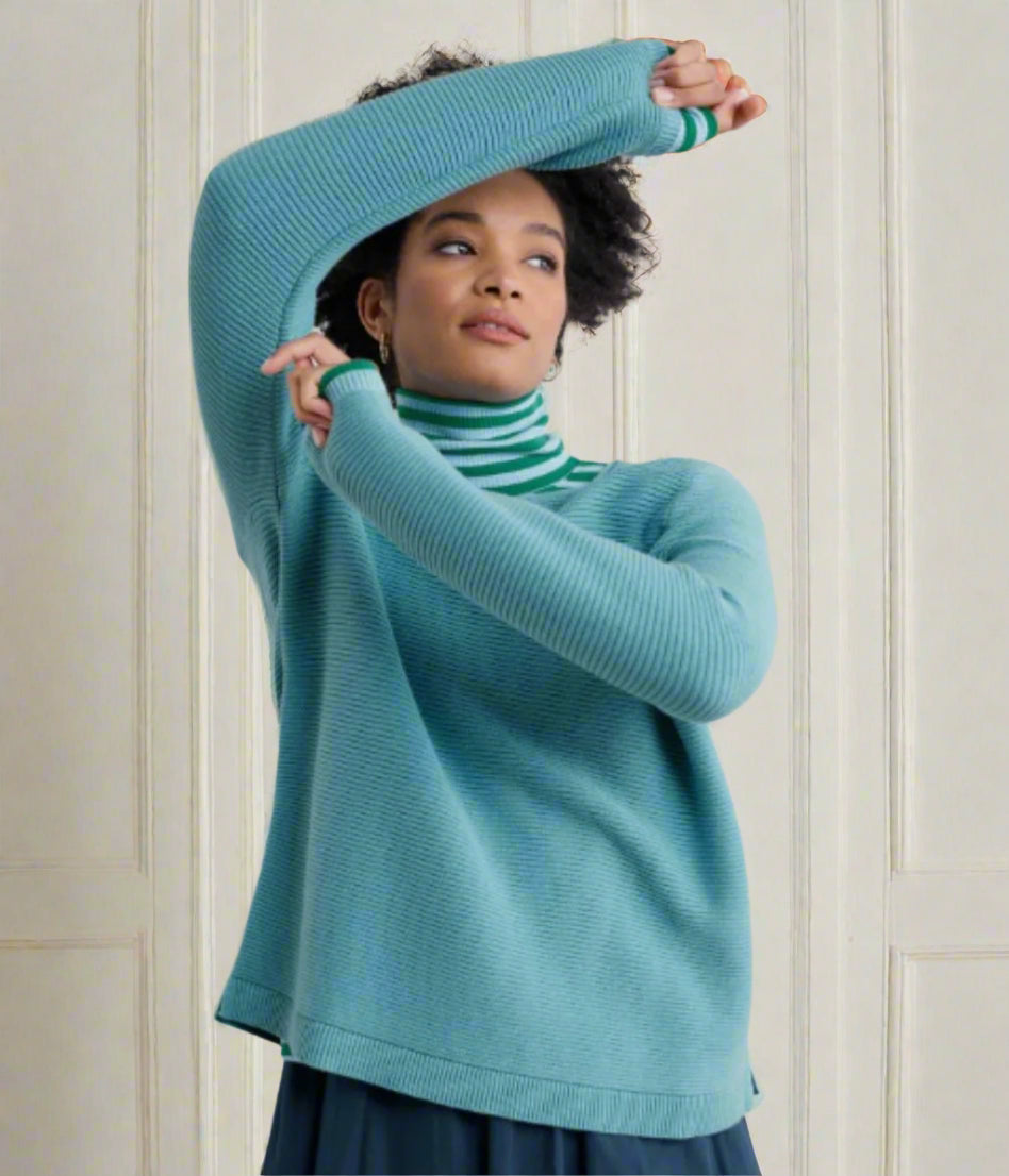 Turquoise Ex Seasalt Cotton Makers Ribbed Jumper