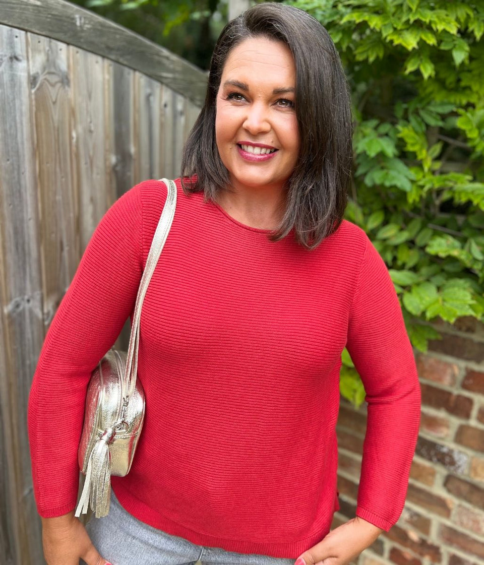 Red Ex Seasalt Cotton Makers Ribbed Jumper