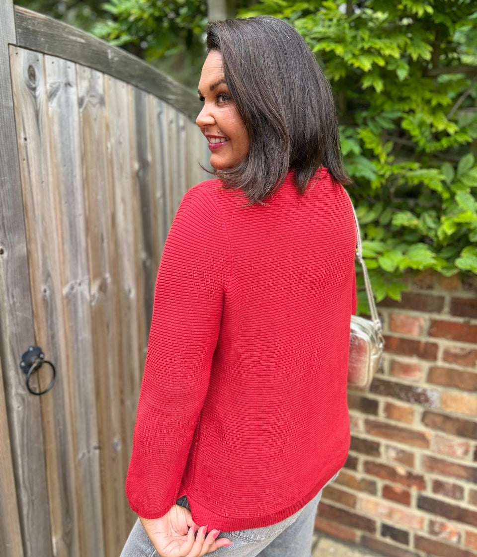 Red Ex Seasalt Cotton Makers Ribbed Jumper