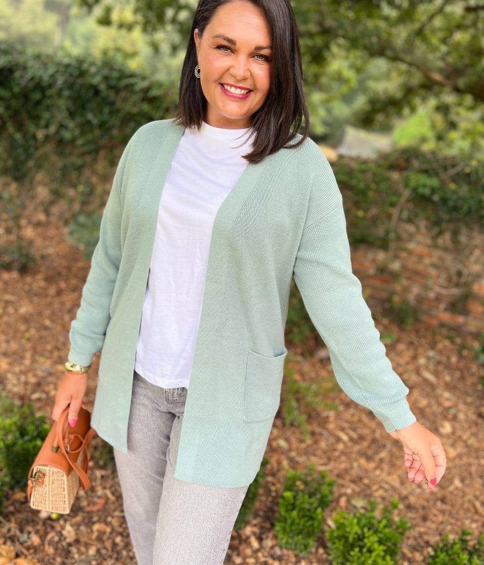 Sage Long Open Cardigan