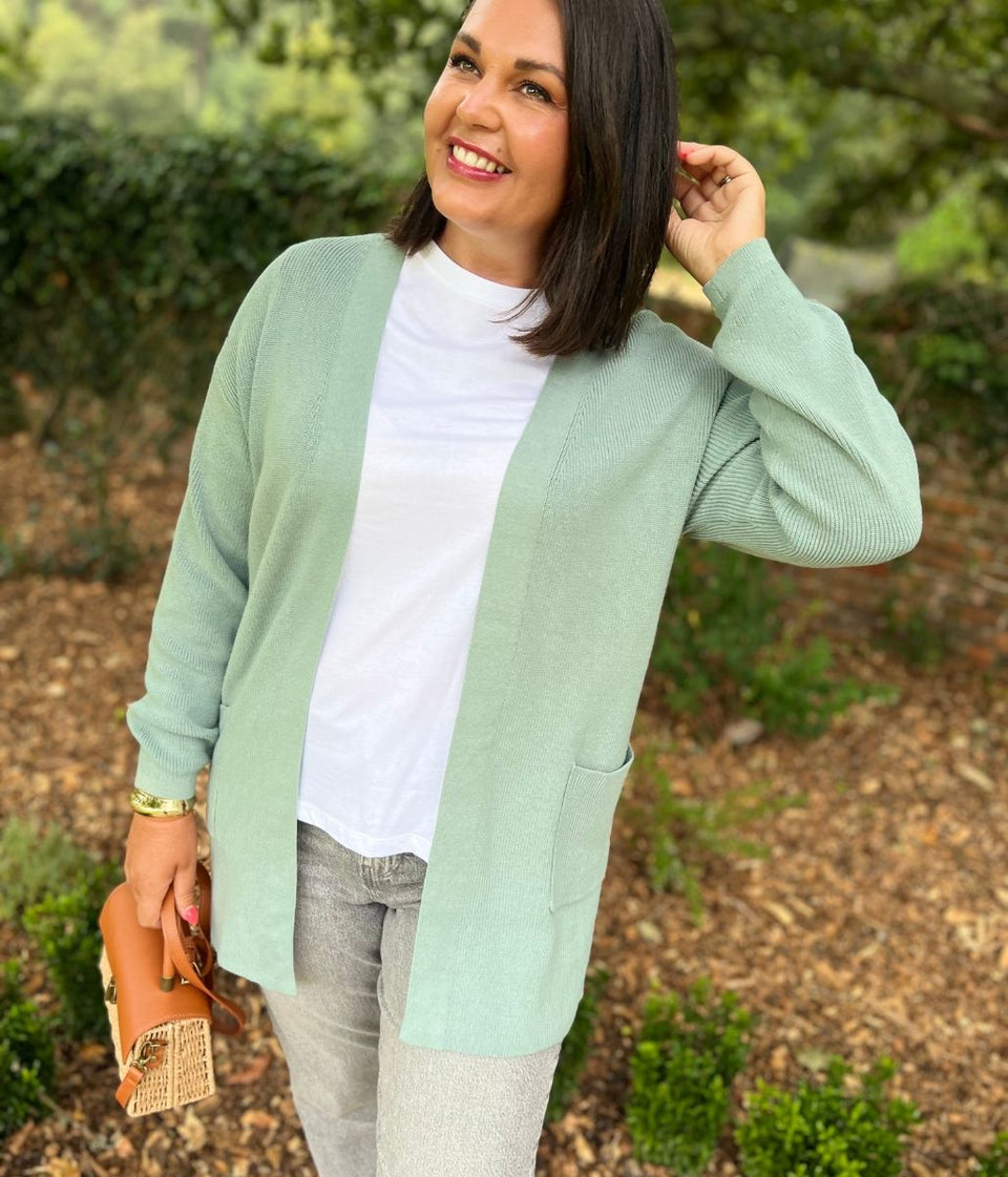 Sage Long Open Cardigan