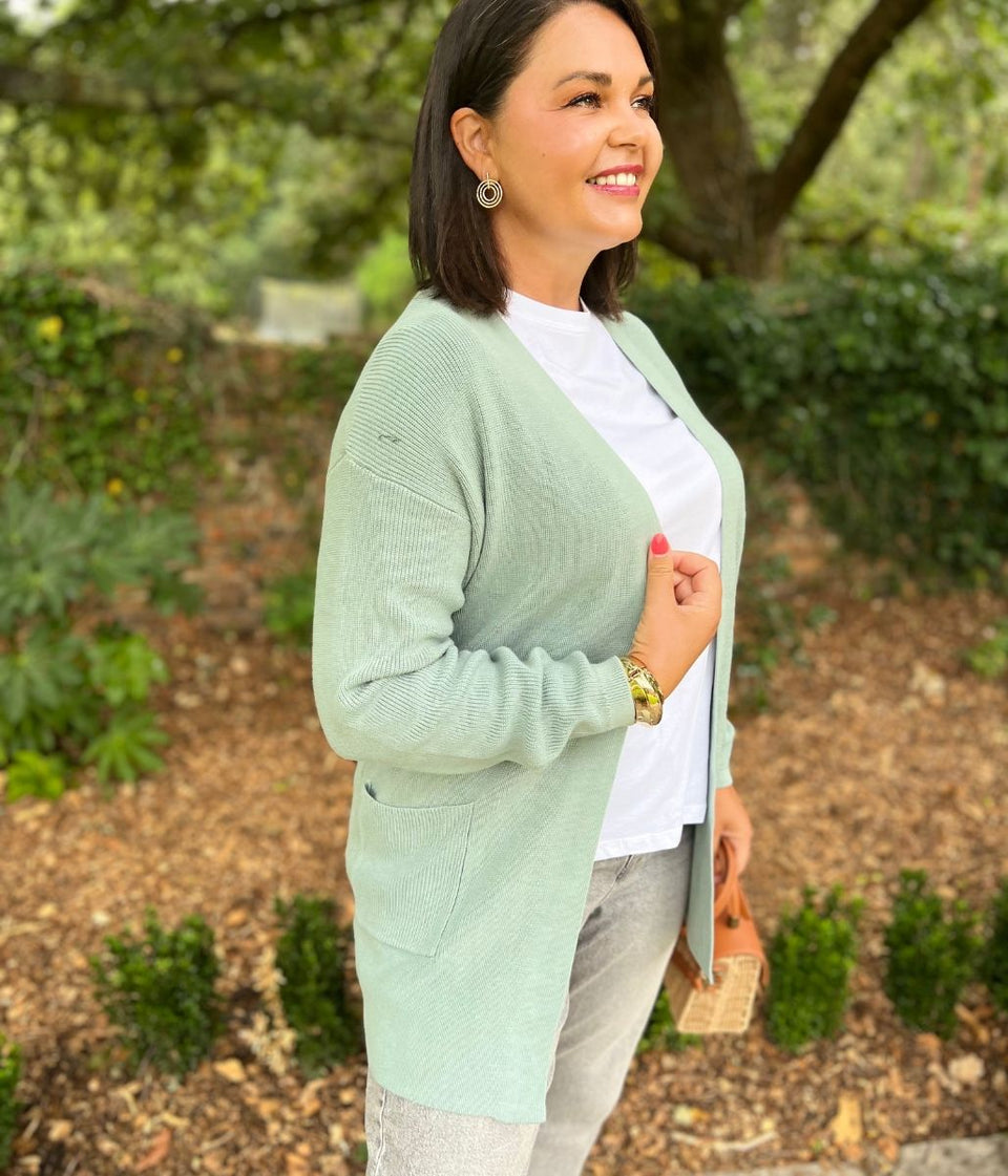 Sage Long Open Cardigan