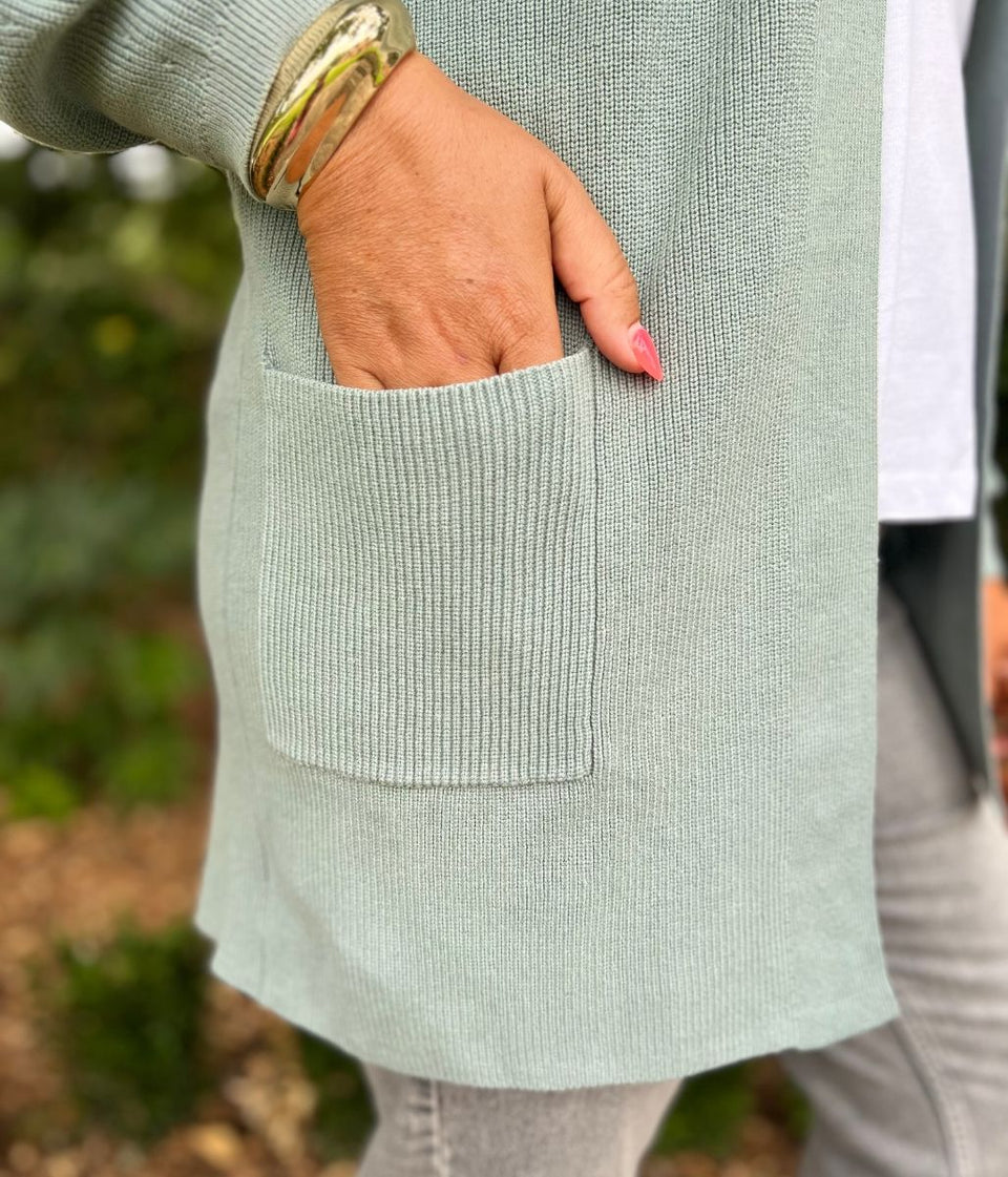 Sage Long Open Cardigan