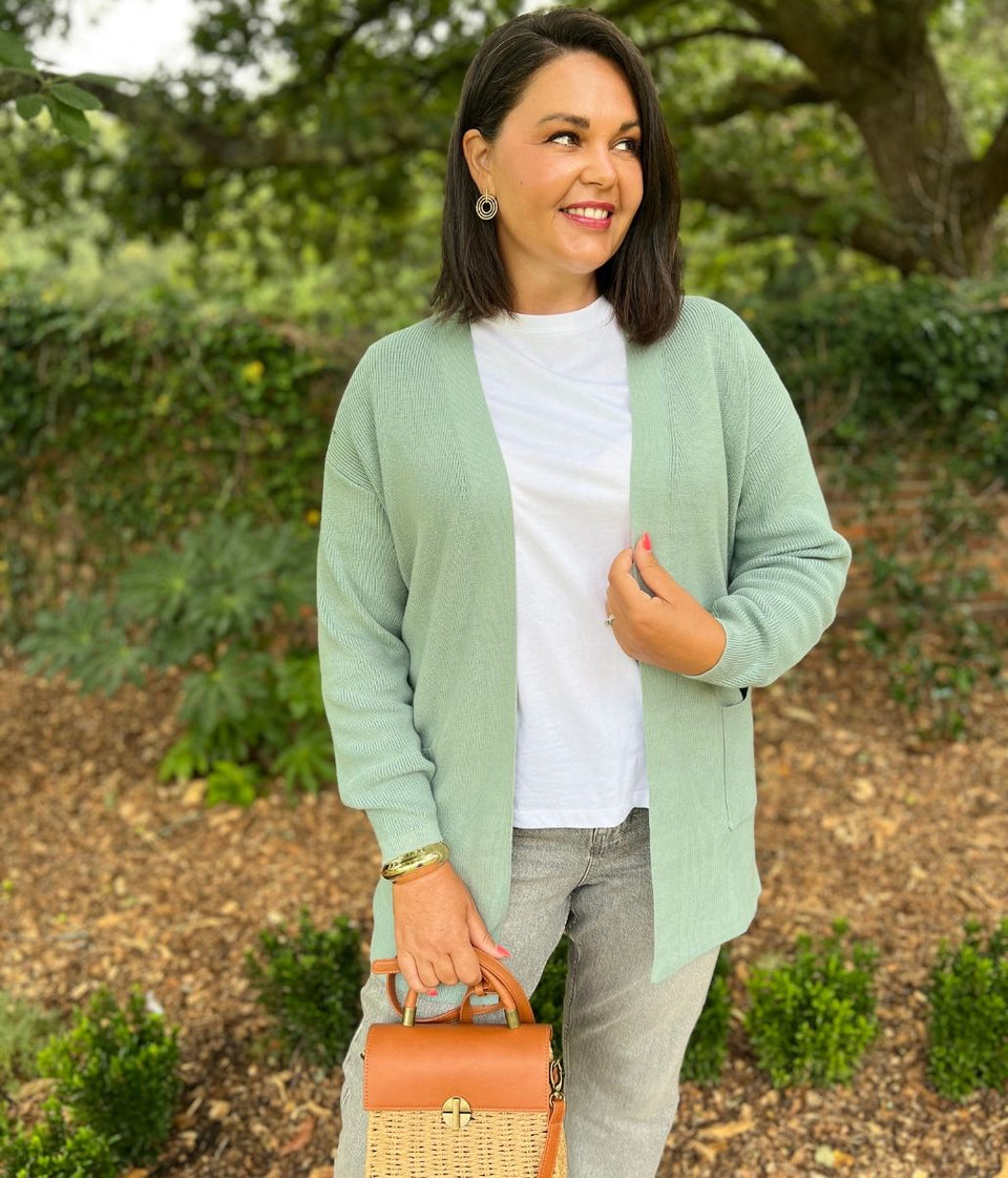 Sage Long Open Cardigan