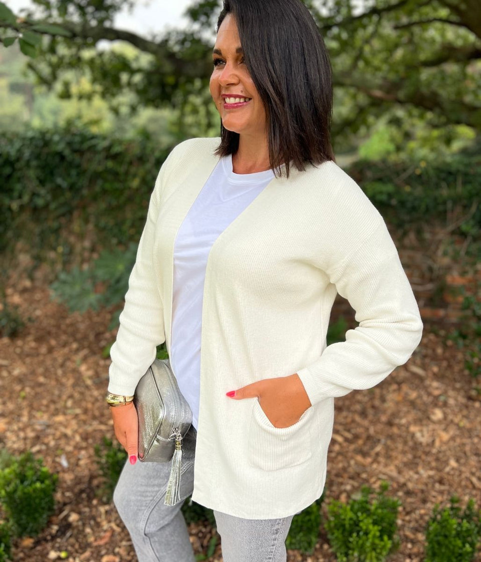 Ecru Long Open Cardigan