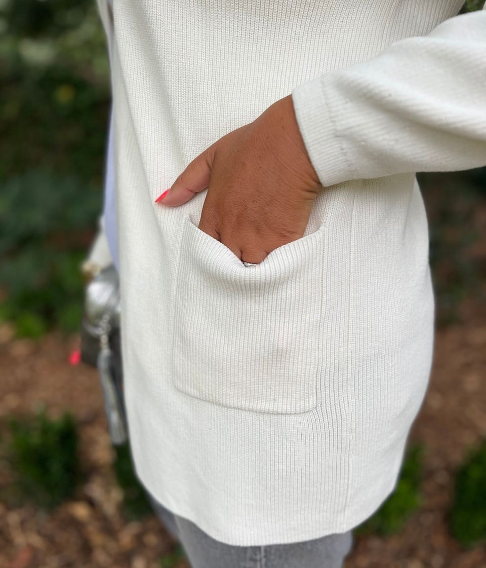 Ecru Long Open Cardigan