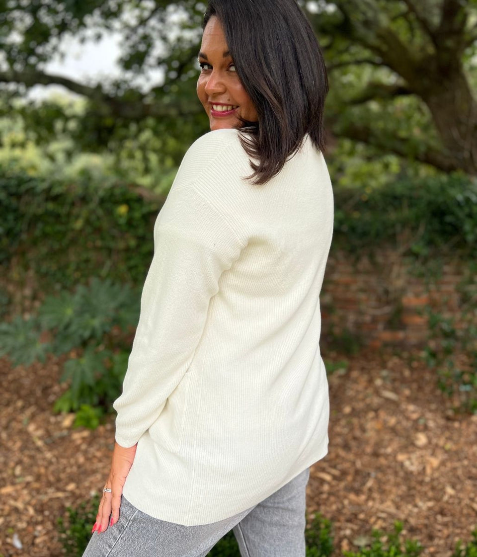 Ecru Long Open Cardigan