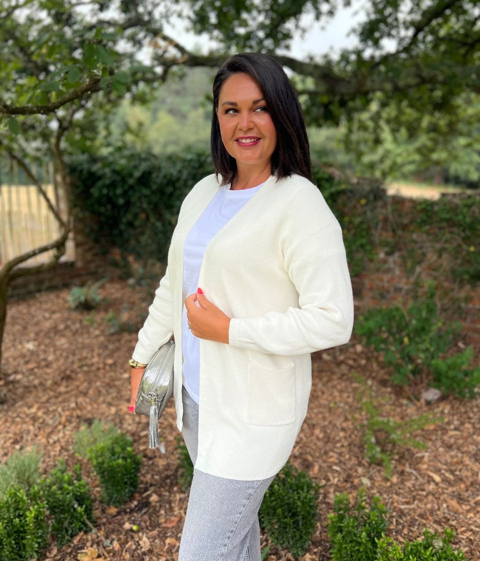 Ecru Long Open Cardigan
