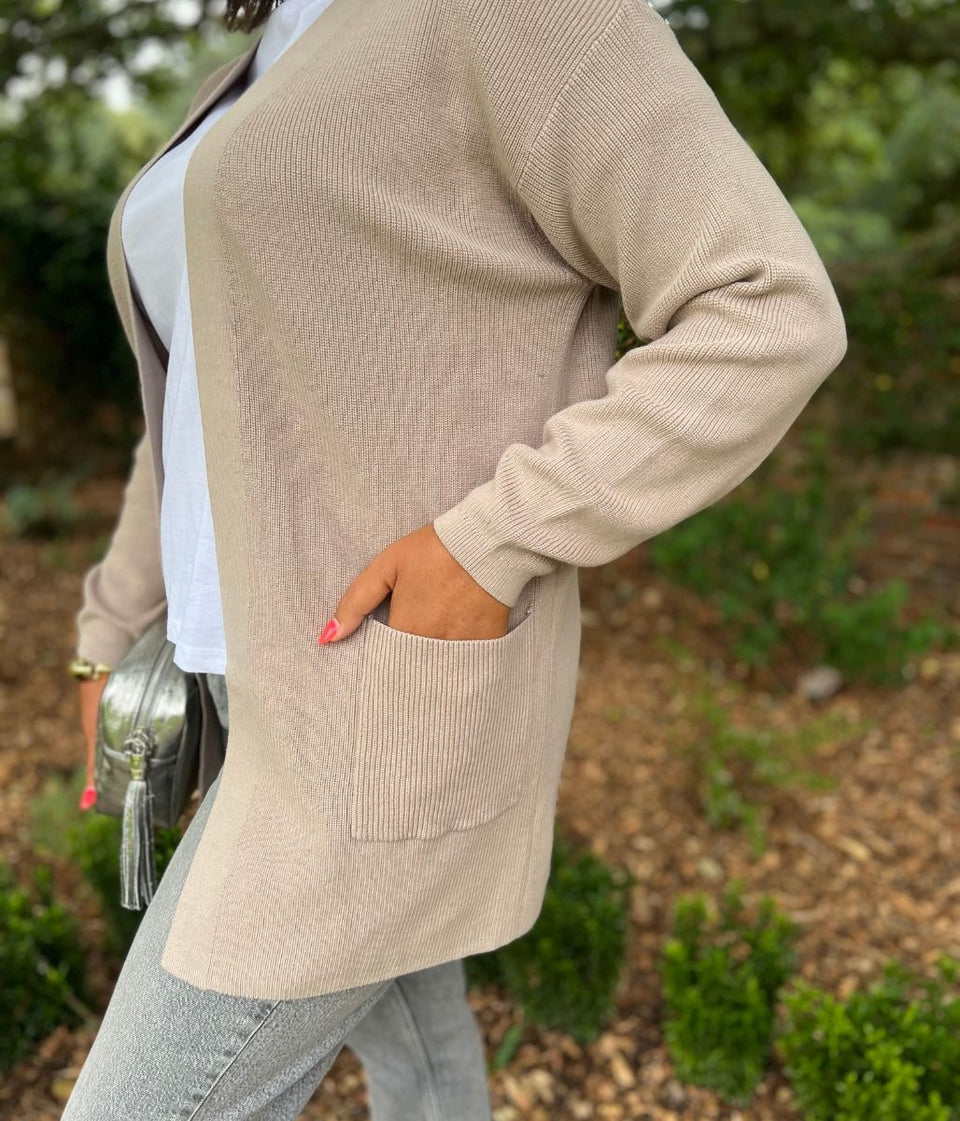 Oatmeal Long Open Cardigan