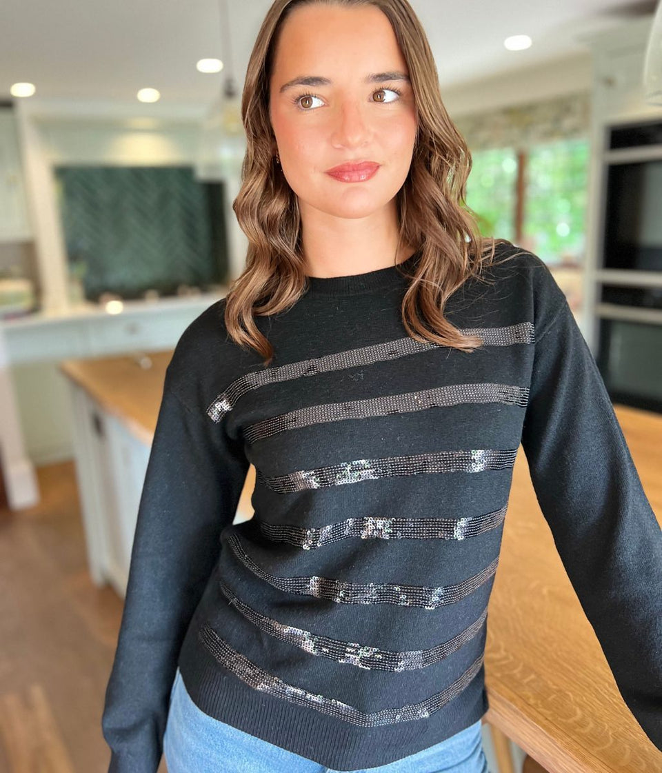 Black Sequin Stripe Jumper