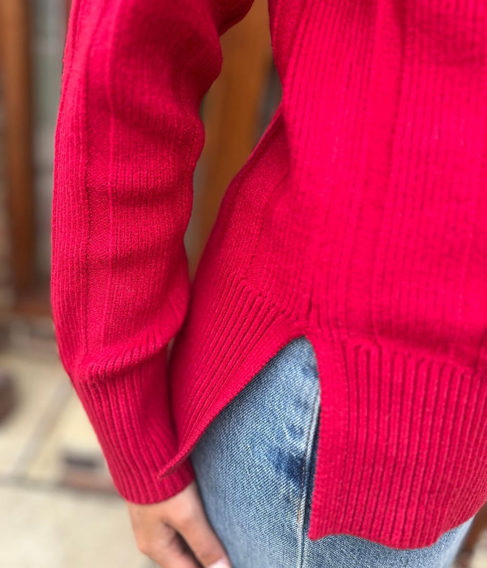 Red Wide Ribbed Jumper