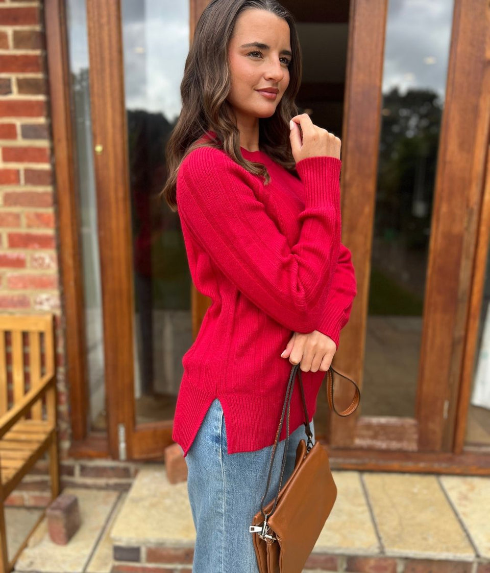 Red Wide Ribbed Jumper