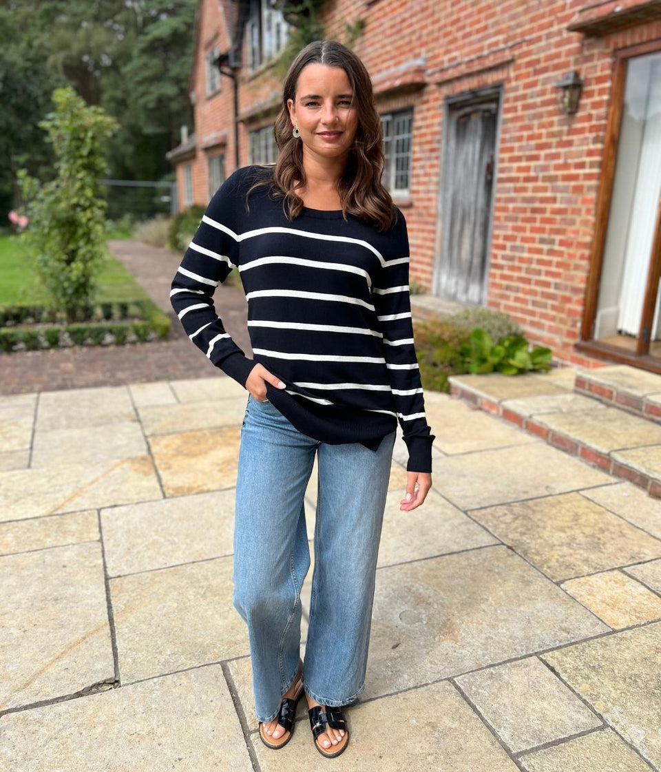 Black & White Stripe Fine Knit Jumper