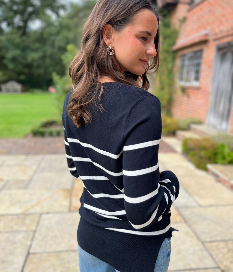 Black & White Stripe Fine Knit Jumper