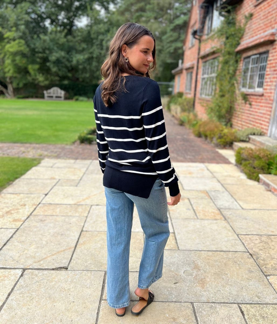 Black & White Stripe Fine Knit Jumper