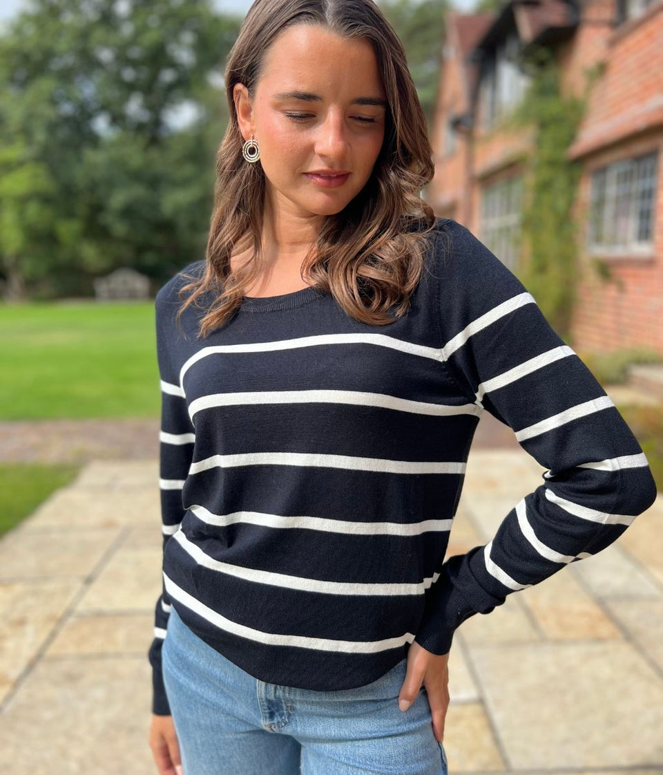 Black & White Stripe Fine Knit Jumper