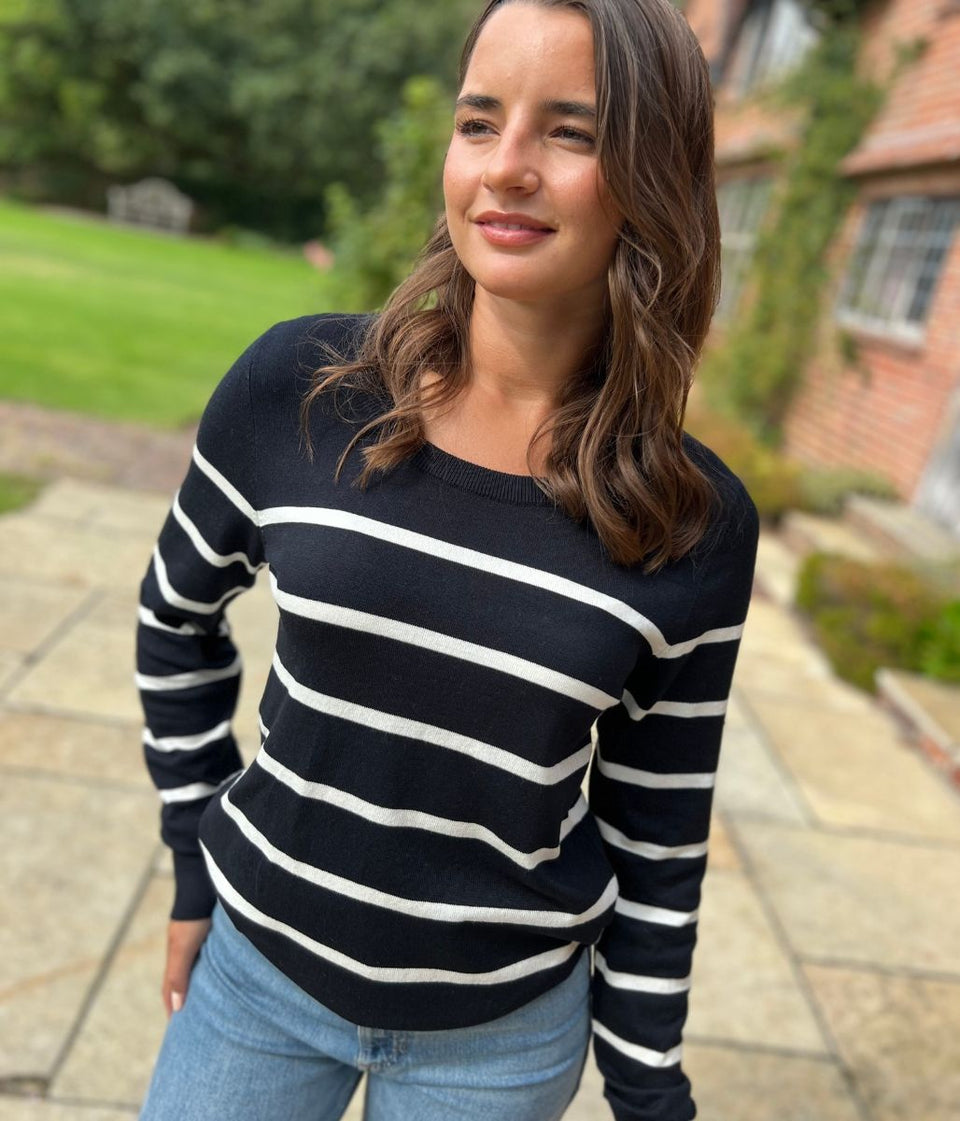 Black & White Stripe Fine Knit Jumper