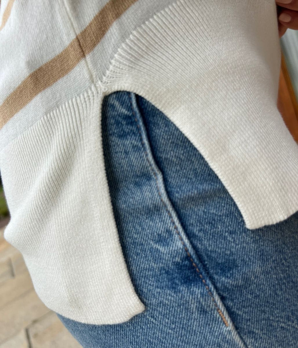 Ivory & Beige Stripe Fine Knit Jumper
