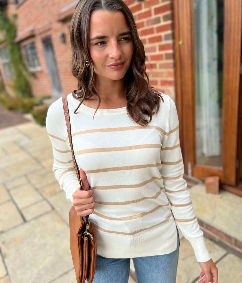 Ivory & Beige Stripe Fine Knit Jumper