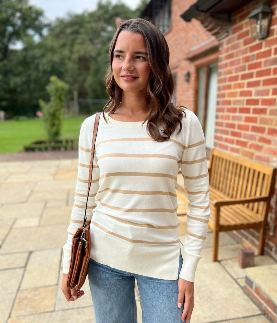 Ivory & Beige Stripe Fine Knit Jumper