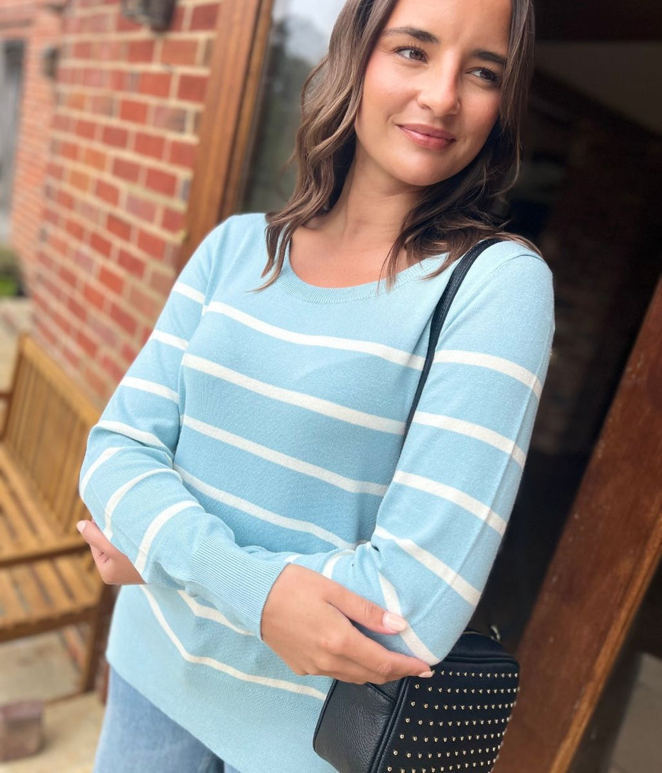 Aqua & White Stripe Fine Knit Jumper