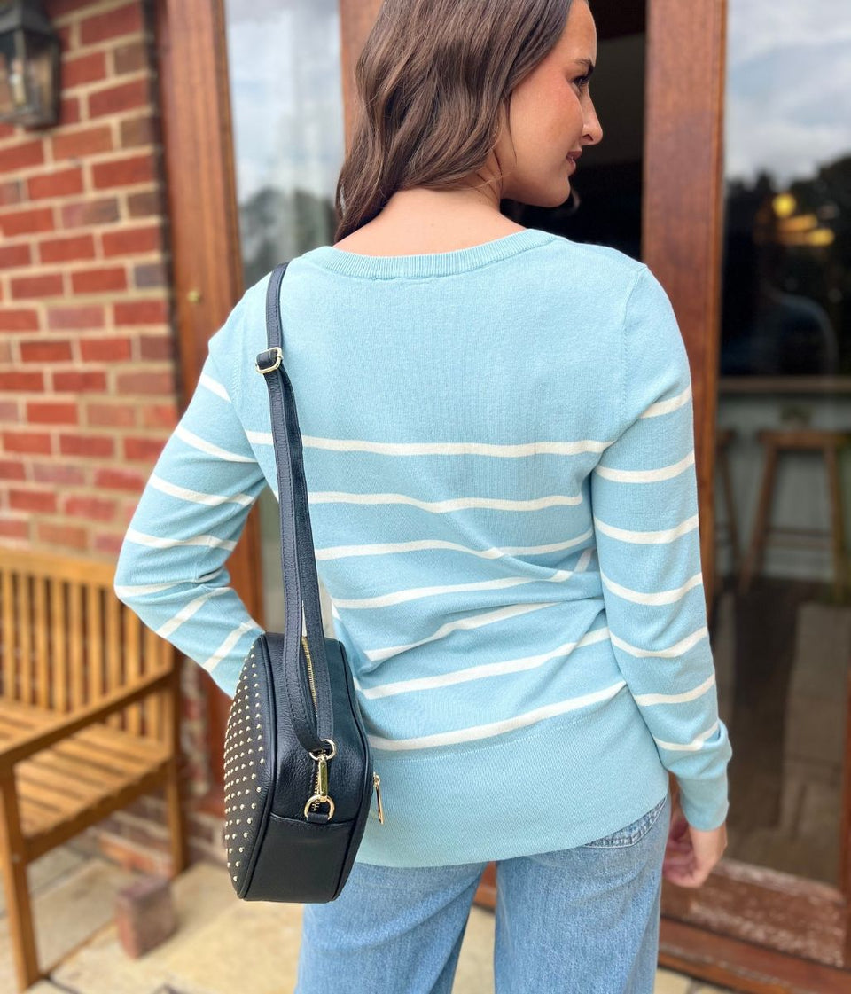Aqua & White Stripe Fine Knit Jumper