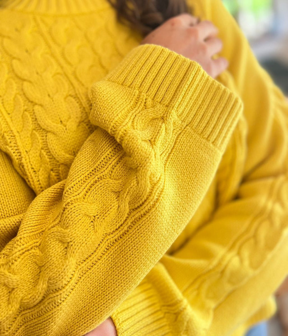 Yellow Textured Cable Knit Jumper