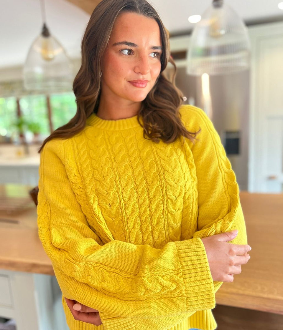 Yellow Textured Cable Knit Jumper