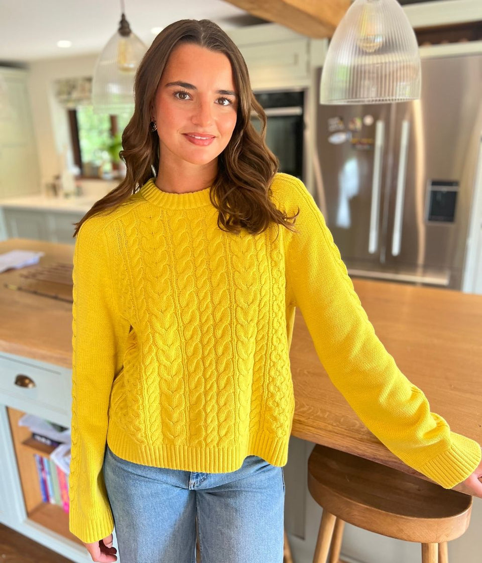 Yellow Textured Cable Knit Jumper