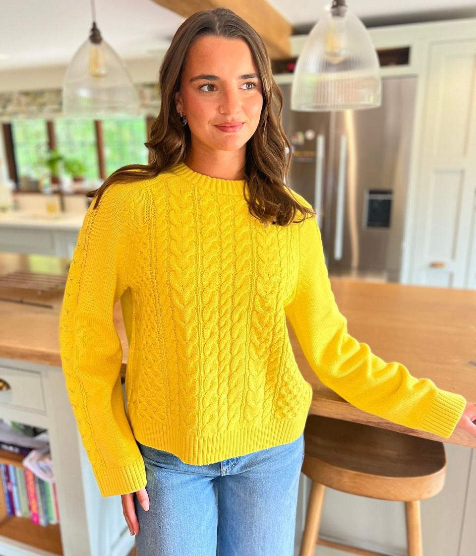 Yellow Textured Cable Knit Jumper