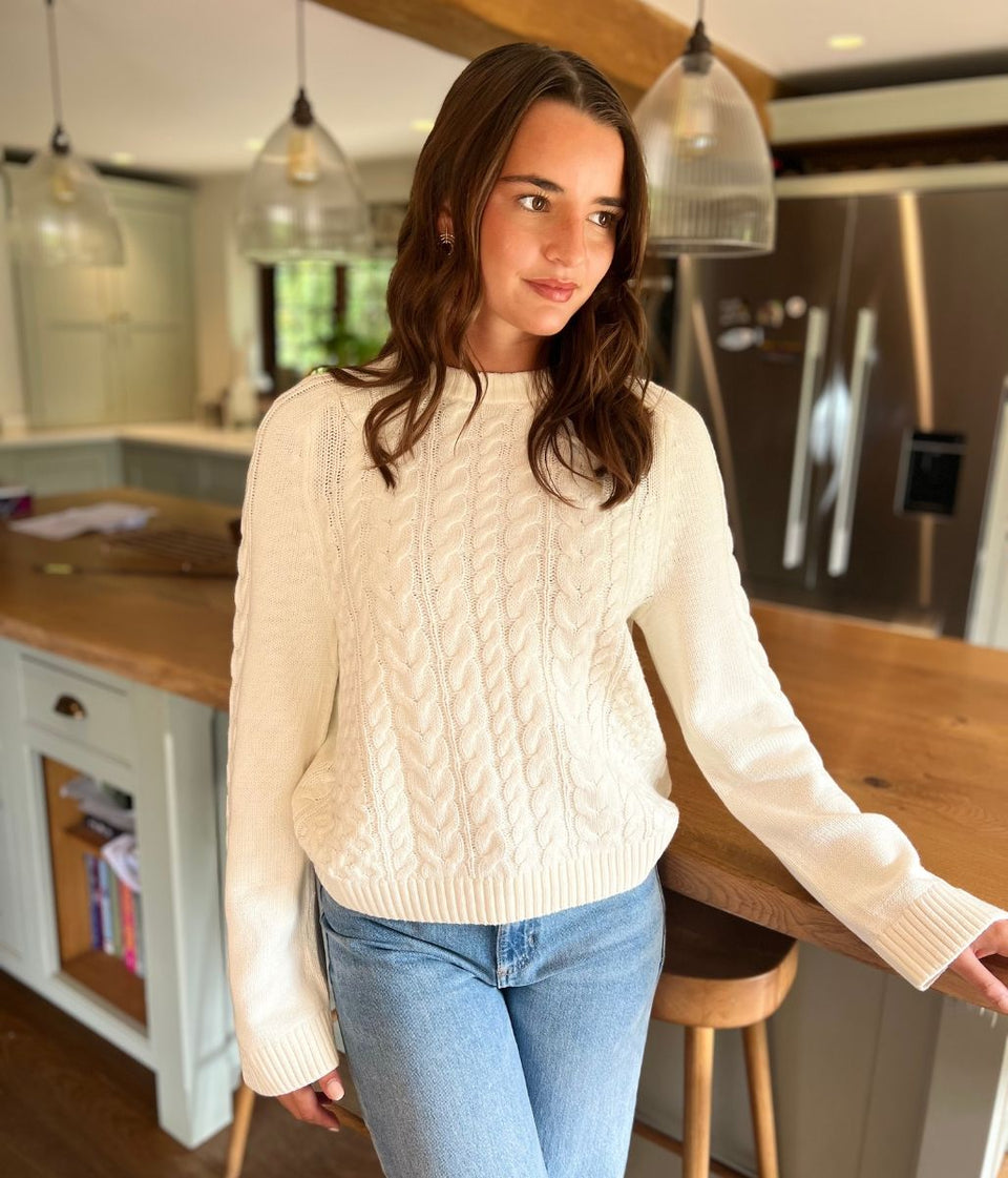 Ivory Textured Cable Knit Jumper