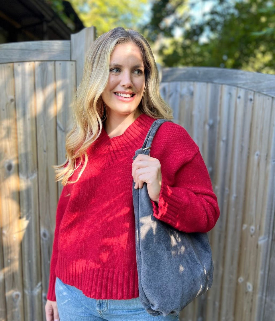 Red V Neck Knitted Jumper