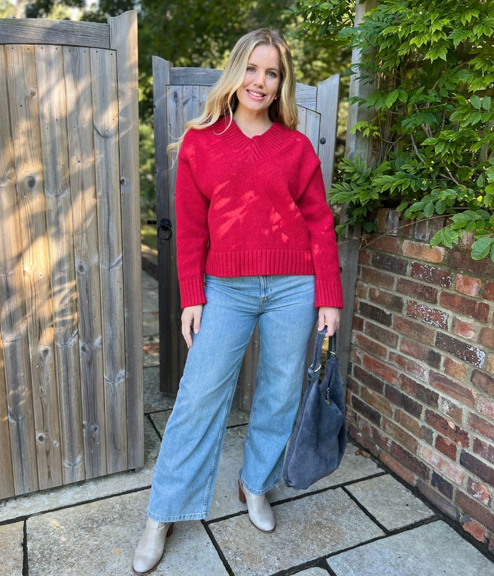 Red V Neck Knitted Jumper