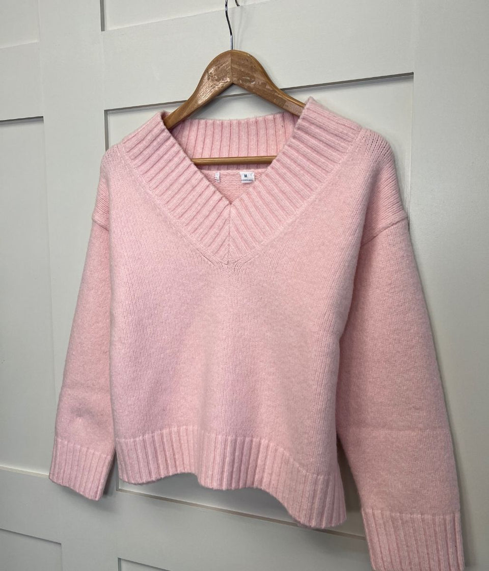 Pink V Neck Knitted Jumper