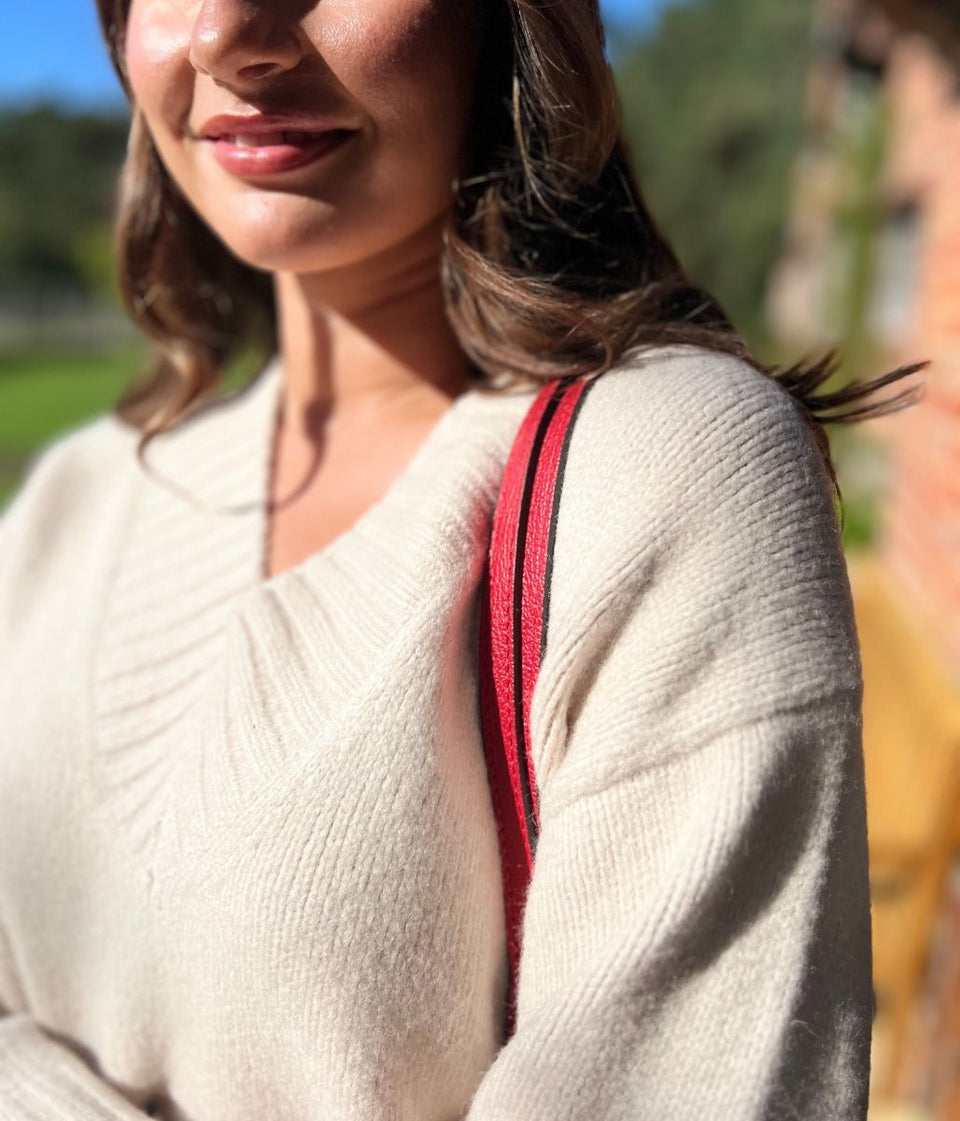 Natural V Neck Knitted Jumper