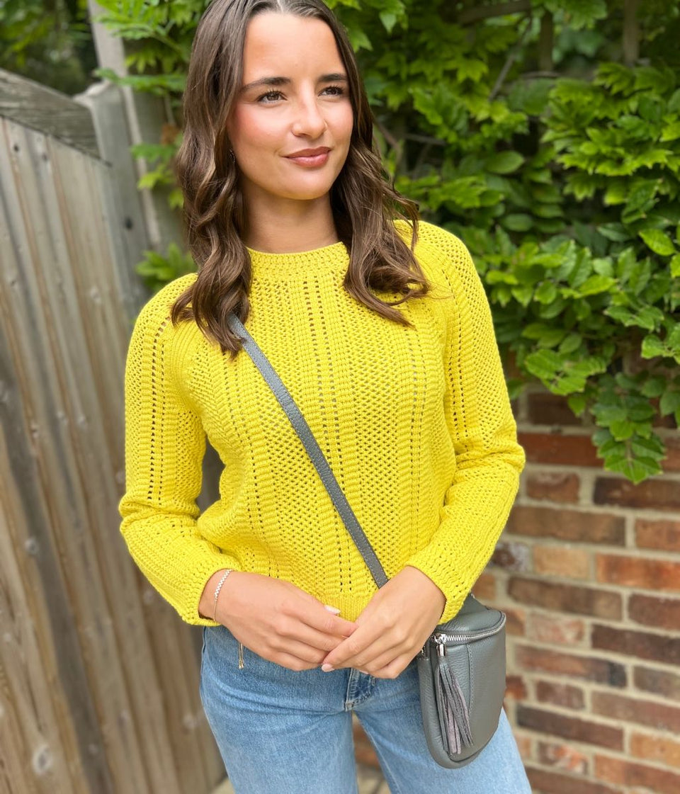 Mustard Cotton Blend Textured Jumper