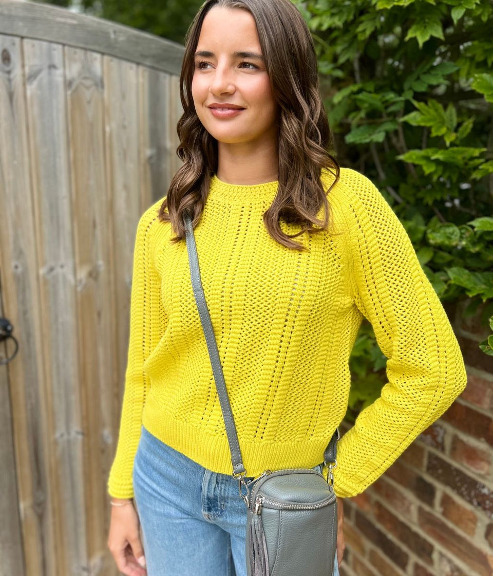 Mustard Cotton Blend Textured Jumper