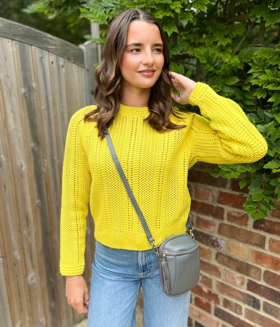 Mustard Cotton Blend Textured Jumper