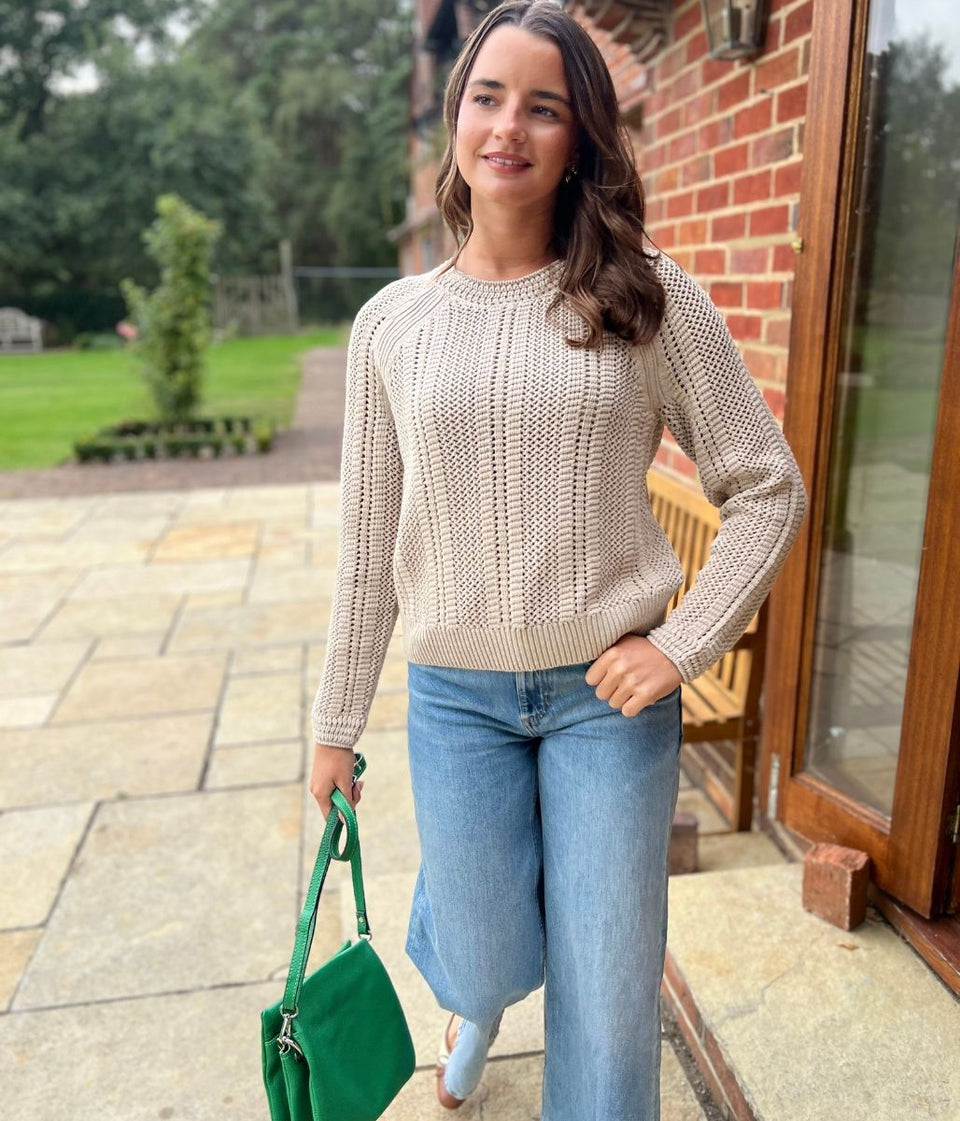 Beige Cotton Blend Textured Jumper