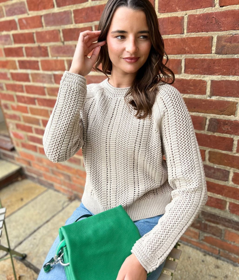 Beige Cotton Blend Textured Jumper