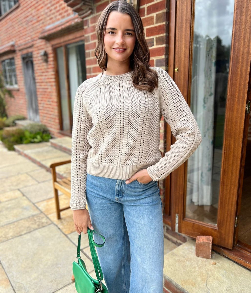 Beige Cotton Blend Textured Jumper
