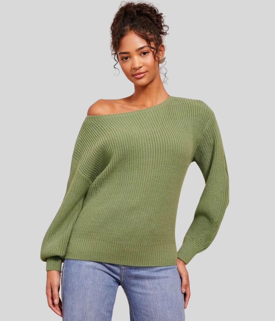 Green Boat Neck Knitted Jumper