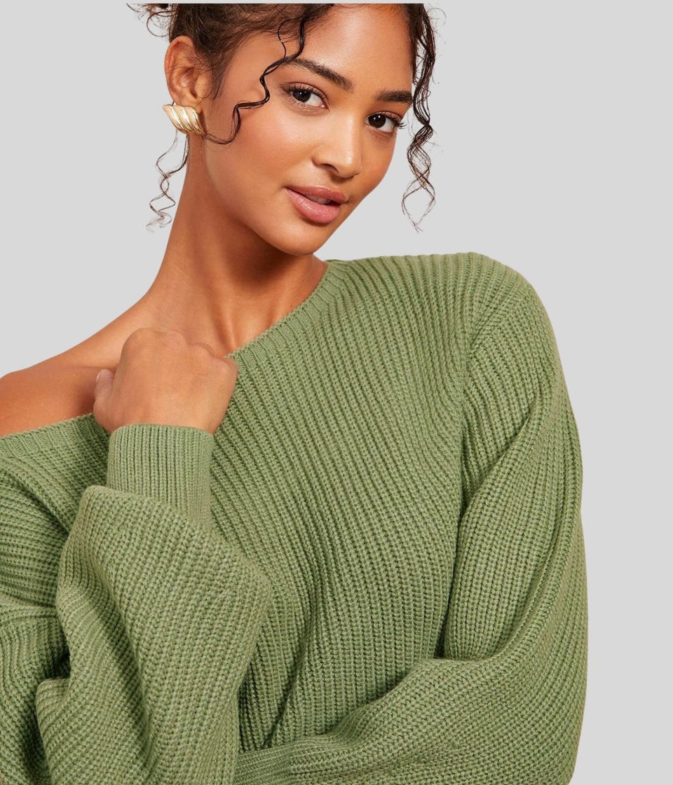 Green Boat Neck Knitted Jumper