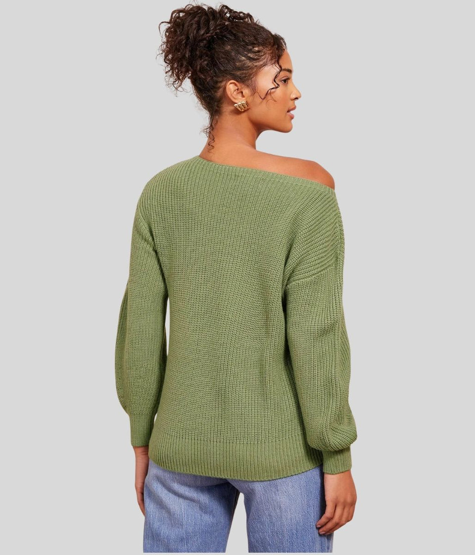 Green Boat Neck Knitted Jumper